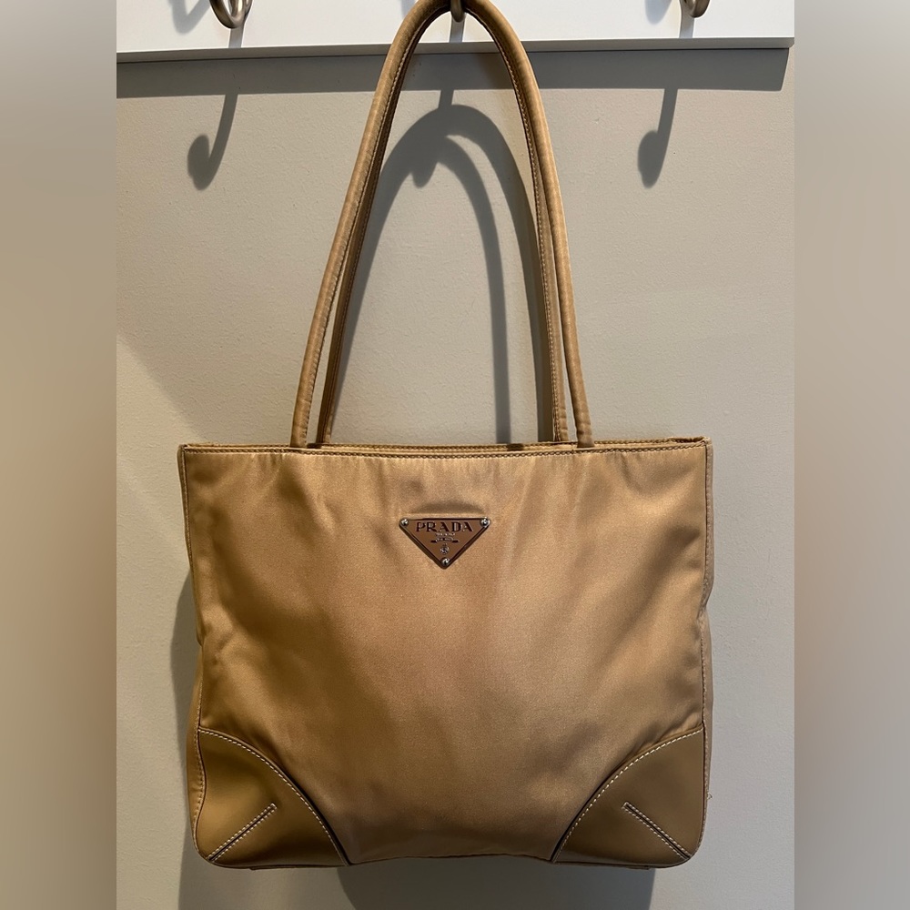 PRADA Tessuto Easy Cammello Nylon and Leather Tote Y2K Vintage